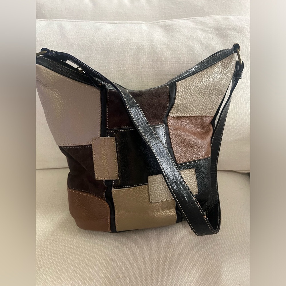 Vintage Stone & Co Leather Suede Patchwork Boho Shoulder Purse